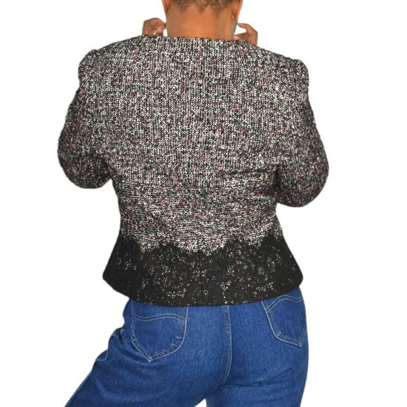 Karen Millen Tweed Jacket Lace Trim Suit Blazer Black Classic Textured Size 10 - Picture 13 of 15